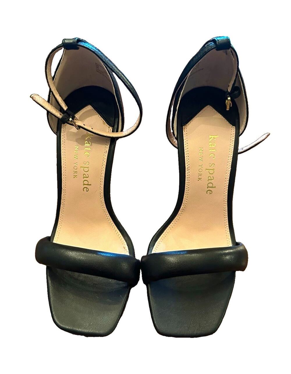 NWOT Kate Spade Black Leather Puffed Strap Ankle Wrap Heels Sandals Size 5B